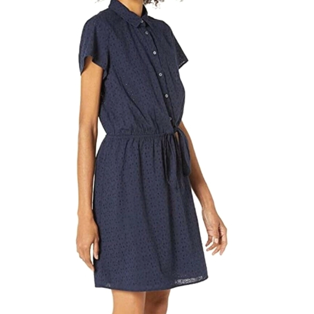 J. Crew Navy Eyelet Button-Front Mini Dress